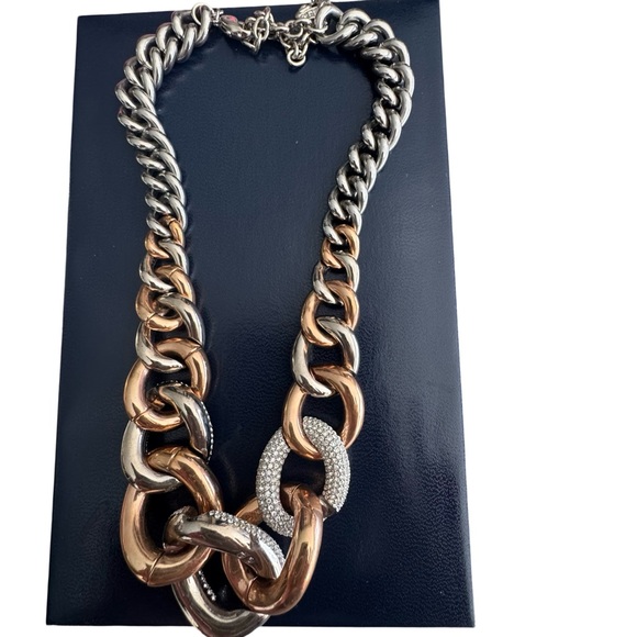 SWAROVSKI CRYSTAL BOUND PAVE CHAIN LARGE NECKLACE ROSE PLATED - Picture 4 of 5